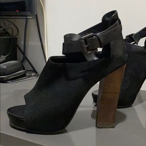 All Saints , Black suede open toe heels size 9